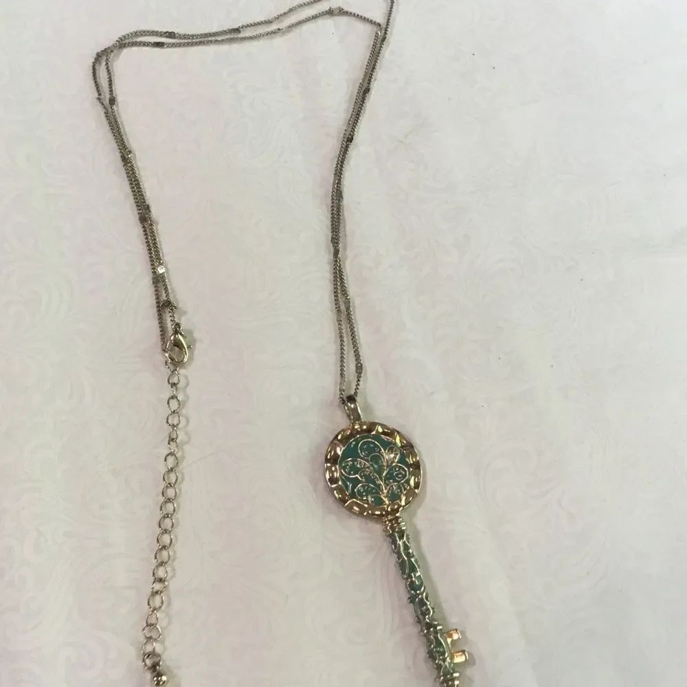 Turquoise Enameled Goldtone Key Pendant